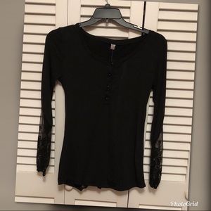 Sassy Black silky/satin and lace top-SM